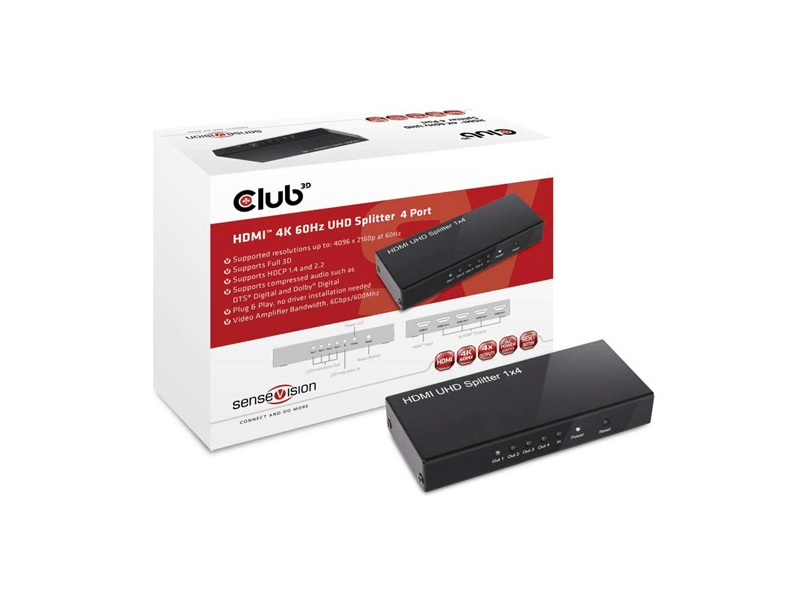 ADA Club3D HDMI 2.0 4K60Hz UHD Splitter 4 Ports