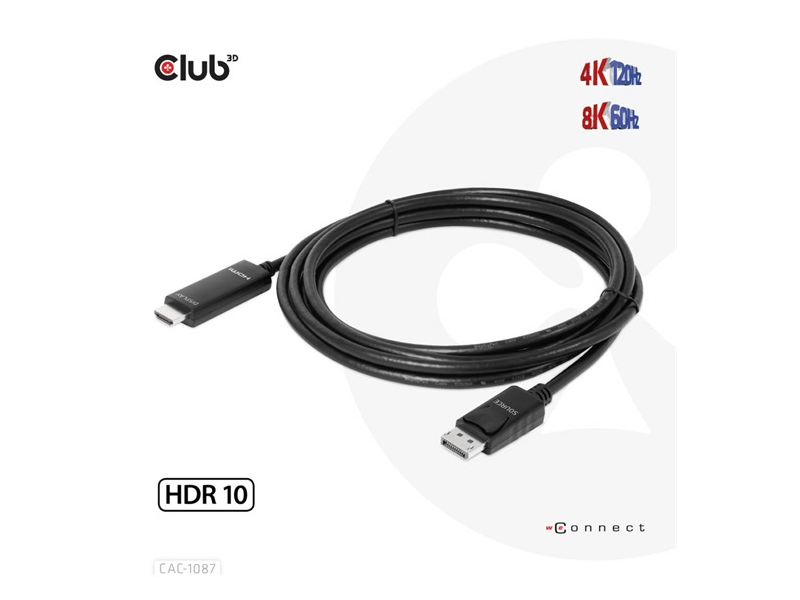 ADA Club3D DisplayPort 1.4 to HDMI 4K120Hz or 8K60Hz HDR10 Cable M/M