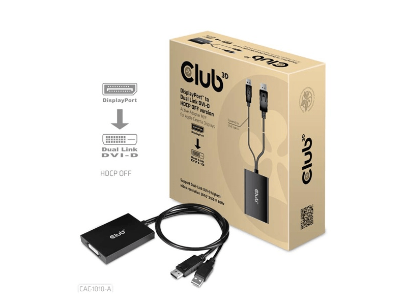 ADA Club3D DisplayPort to Dual Link DVI-D HDCP OFF version Active Adapter M/F - Apple Cinema Kijelzőkhöz