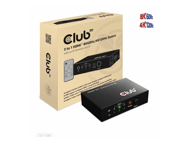 ADA Club3D HDMI 2.1 UHD Switchbox 3 Ports