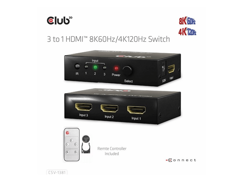 ADA Club3D HDMI 2.1 UHD Switchbox 3 Ports