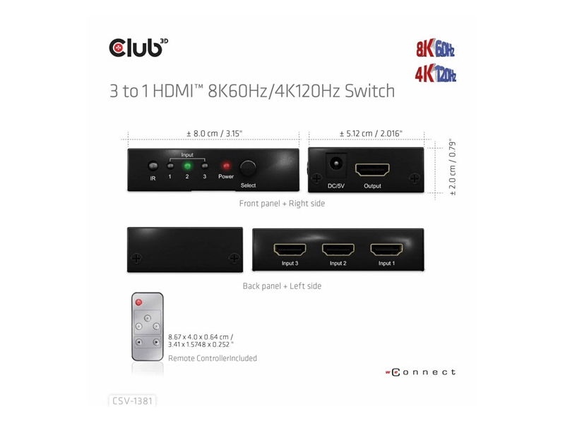 ADA Club3D HDMI 2.1 UHD Switchbox 3 Ports