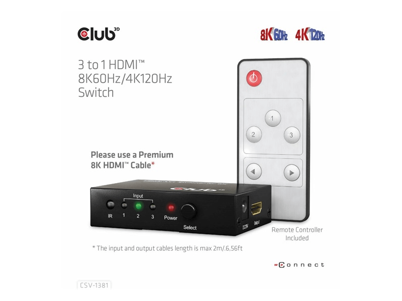 ADA Club3D HDMI 2.1 UHD Switchbox 3 Ports