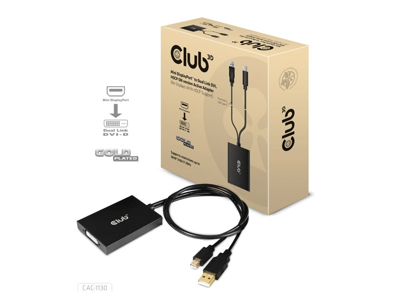 ADA Club3D Mini DisplayPort to Dual Link DVI, HDCP ON version Active Adapter - HDCP-támogatással rendelkező kijelzőkhöz