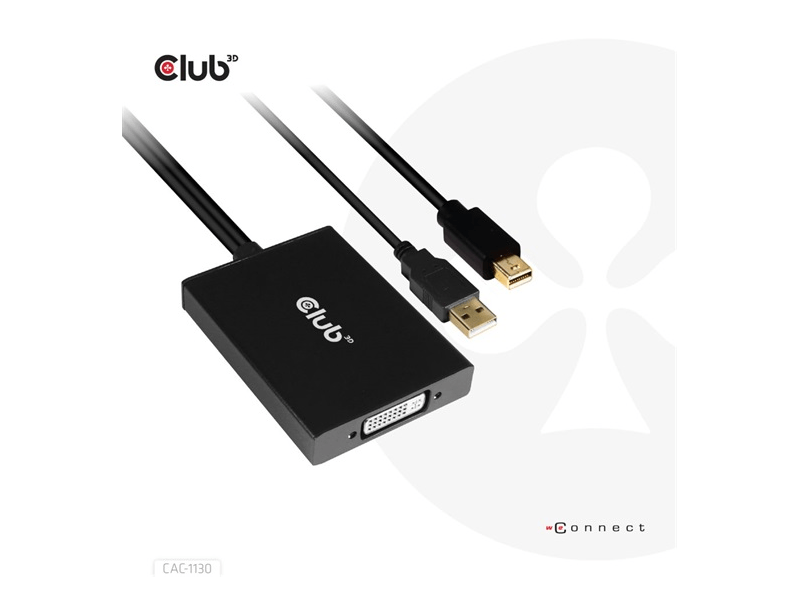 ADA Club3D Mini DisplayPort to Dual Link DVI, HDCP ON version Active Adapter - HDCP-támogatással rendelkező kijelzőkhöz