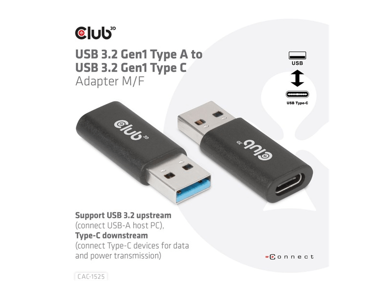 Club3D CAC-1525 USB 3.2 Gen1 Type A - USB 3.2 Gen1 Type C adapter