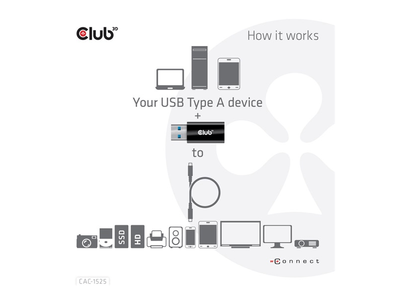 Club3D CAC-1525 USB 3.2 Gen1 Type A - USB 3.2 Gen1 Type C adapter