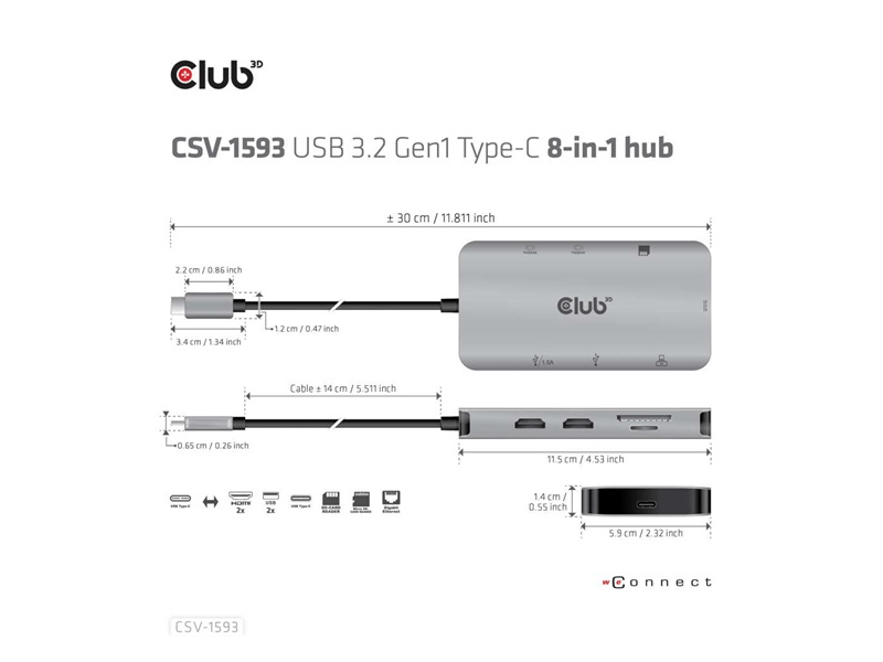 Club 3D CSV-1593 8in1 USB-C HUB