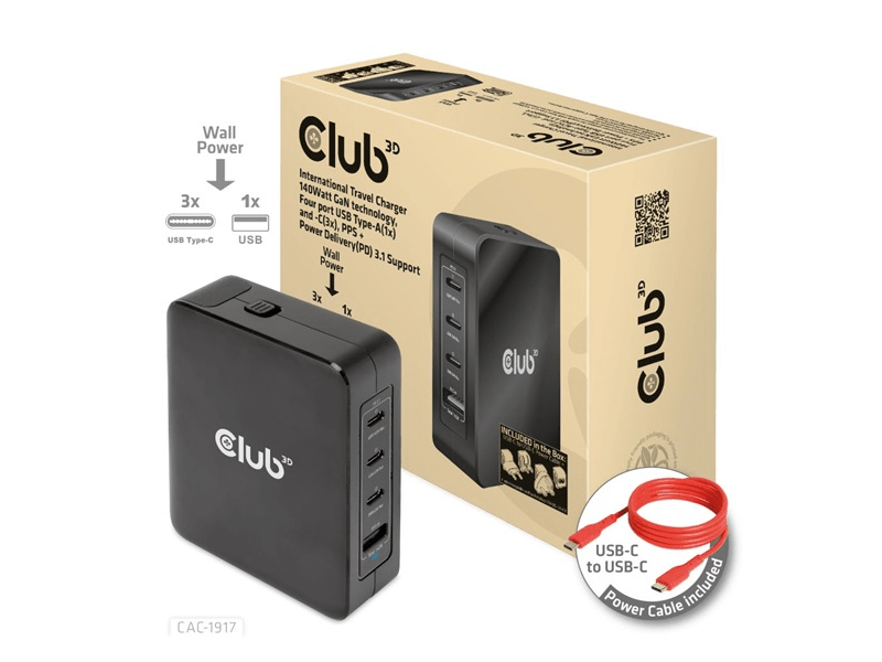 ADA Club3D USB-C Power Adapter 140W -  Hálózati töltő