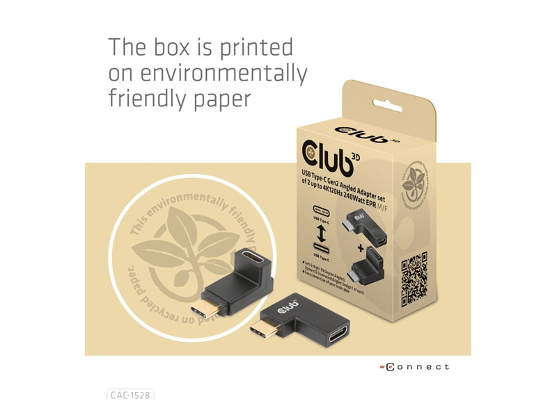 Club 3D CAC-1528 USB Type-C Szögletes adapter, 2 db
