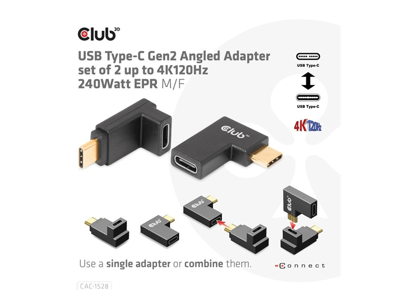 Club 3D CAC-1528 USB Type-C Szögletes adapter, 2 db