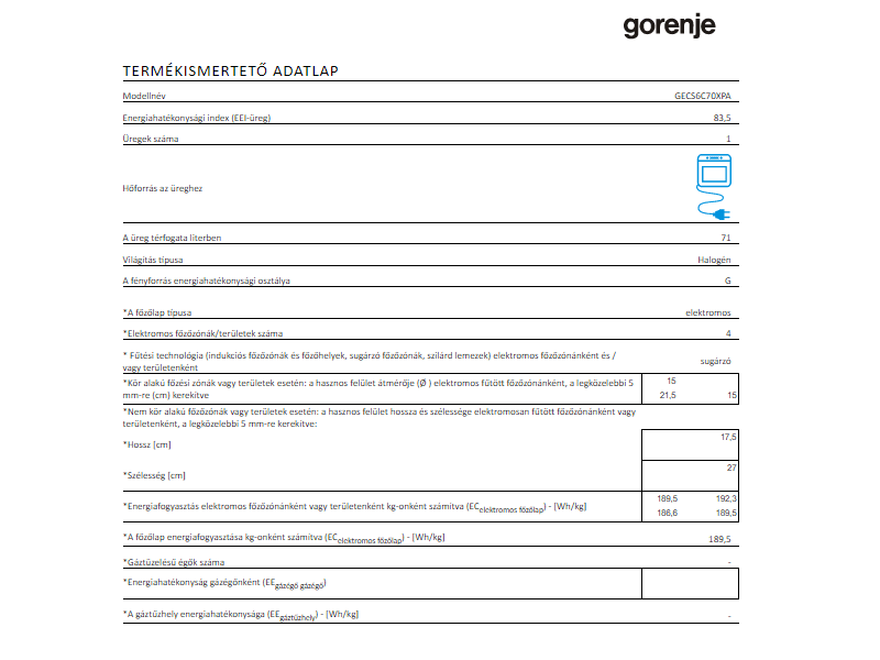 Gorenje GECS6C70XPA Kerámialapos Tűzhely