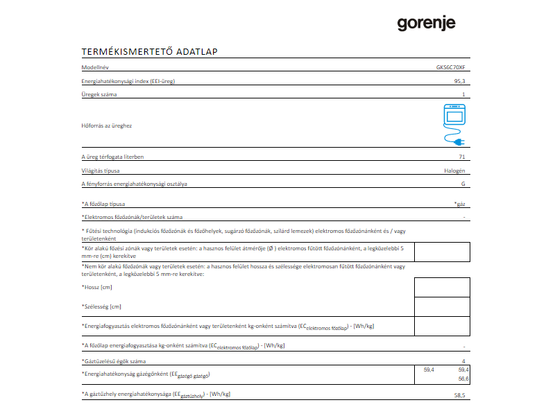 Gorenje GKS6C70XF Kombinált túzhely
