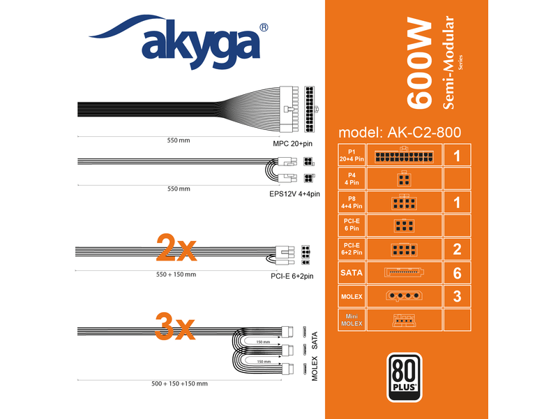Akyga AK-C2-800 800W Tápegység