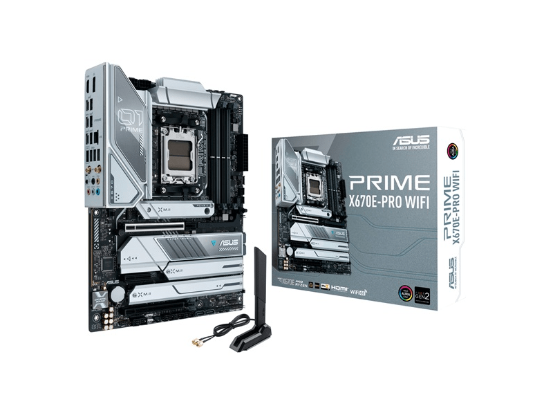 Asus Alaplap - AMD PRIME X670E-PRO WIFI AM5 (X670, ATX, 4xDDR5 6400+MHz, LAN, 4xSATA3, 4x M.2, HDMI+DP)