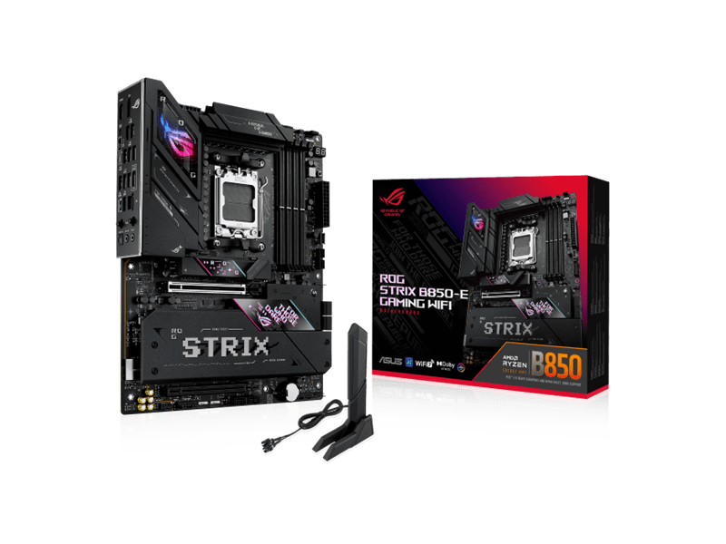 Asus Alaplap - AMD ROG STRIX B850-E GAMING WIFI AM5 (B850, ATX, 4xDDR5 8000+MHz, 4xSATA3, 5x M.2, HDMI+DP+USB4)