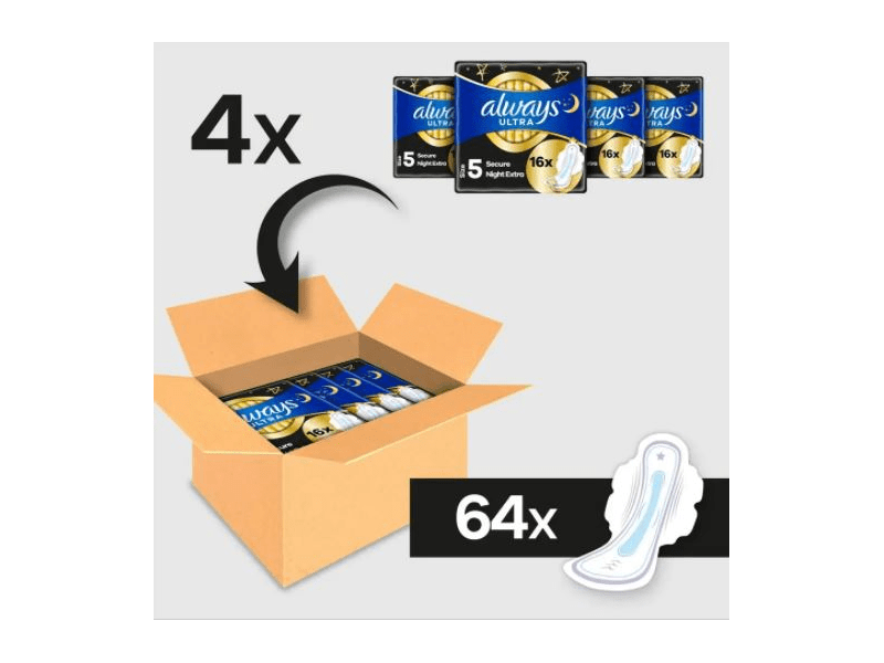 Always Ultra Egészségügyi betét, Secure Night Extra (64 db)