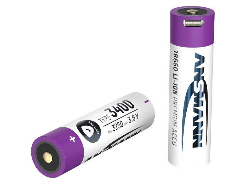Ansmann 18650 Li-ion 3400mAh védett akkumulátor USB töltéssel (1307-0003)