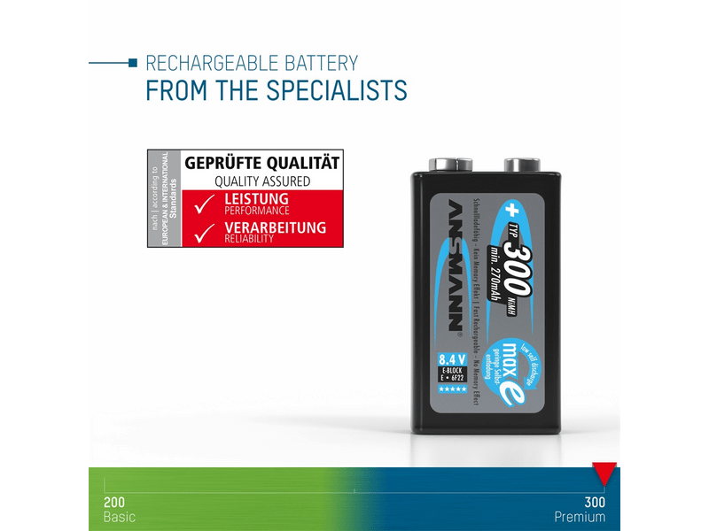 Ansmann Ni-MH 9V/6LR61 300mAh akkumulátor (5035453)