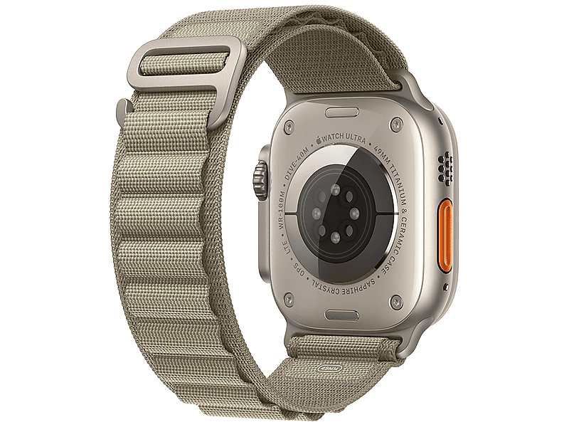 Apple Watch Ultra 2 GPS + Cellular, 49 mm titántok, olíva alpesi pánt, S (MREX3CM/A)