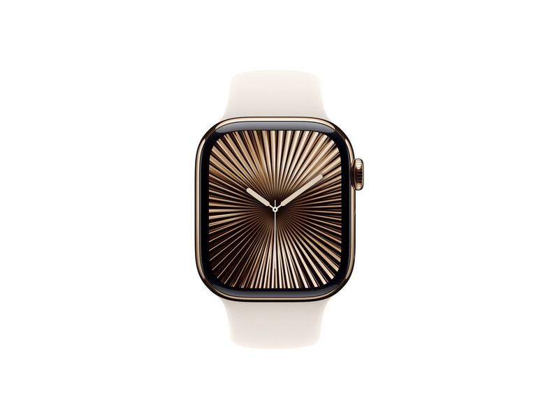 Apple Watch Series 10 GPS + Cellular, 42 mm-es arany titántok, csillagfény sportszíj, S/M (MX063QH/A)