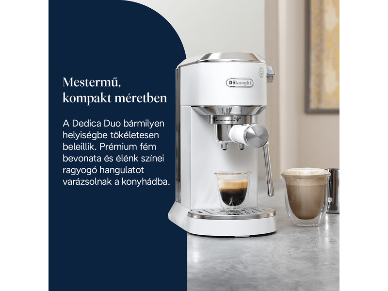 DeLonghi C890.WI Dedica Duo Manuális espresso kávéfőző, fehér