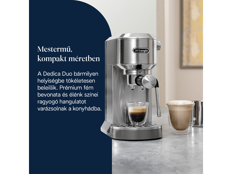 DeLonghi EC890.M Dedica Duo Manuális espresso kávéfőző, fém színű