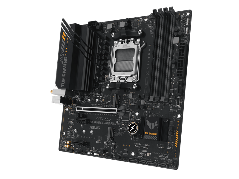 Asus Alaplap - AMD TUF GAMING A620M-PLUS WIFI AM5 (A620, 4xDDR5 7600+MHz, 1x 2,5 Gb LAN, 2xM.2, 4xSATA3, HDMI+2xDP)