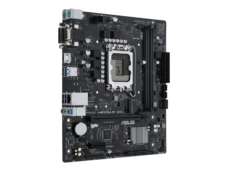 Asus Alaplap - Intel PRIME H610M-R D4-SI (H610, 2xDDR4 3200MHz, 4xSATA3, 1xM.2, HDMI+DVI+VGA)