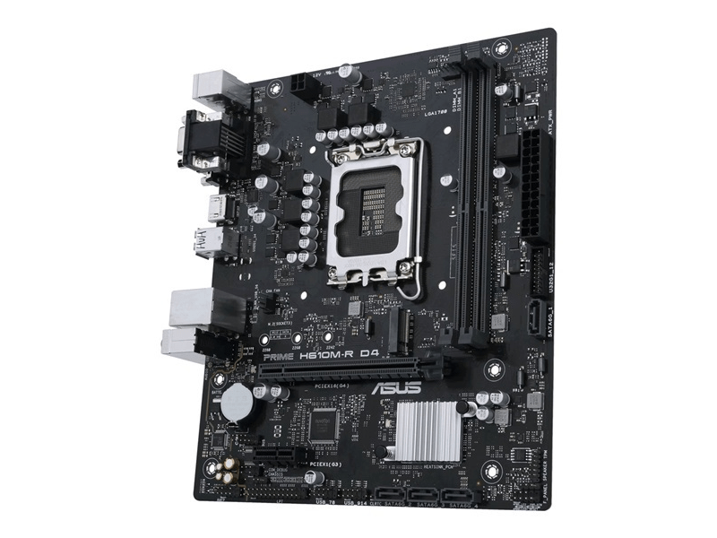 Asus Alaplap - Intel PRIME H610M-R D4-SI (H610, 2xDDR4 3200MHz, 4xSATA3, 1xM.2, HDMI+DVI+VGA)