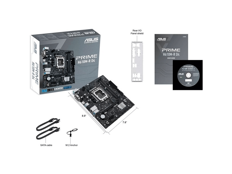 Asus Alaplap - Intel PRIME H610M-R D4-SI (H610, 2xDDR4 3200MHz, 4xSATA3, 1xM.2, HDMI+DVI+VGA)