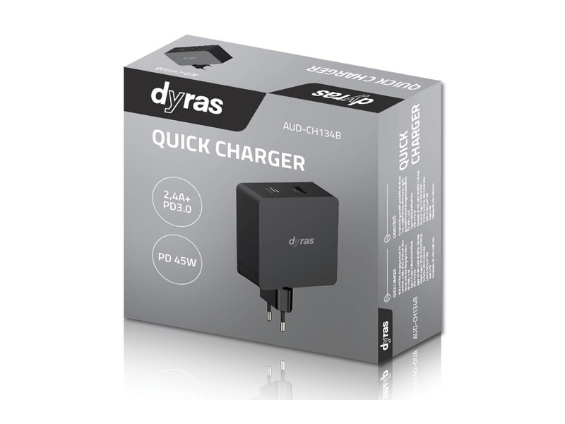 Dyras AUD-CH134B Hálózati gyorstöltő, fekete