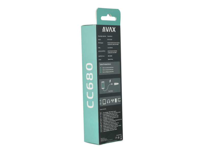 Avax CC680B CARLY+ 140W Autós töltő, fekete