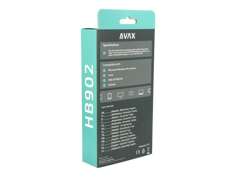 AVAX HB902 USB TypeC - 2x HDMI DUAL monitor adapter