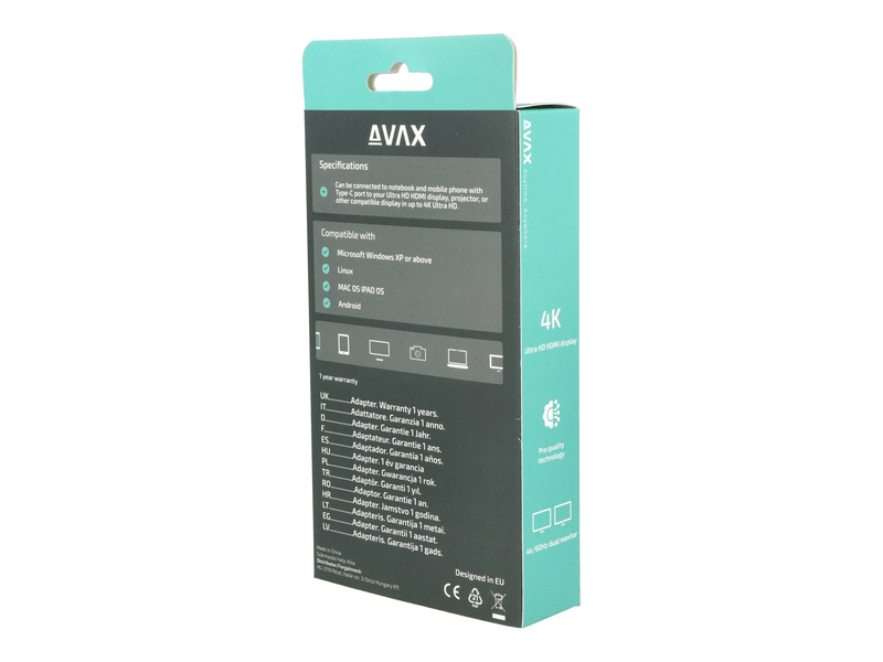 AVAX HB902 USB TypeC - 2x HDMI DUAL monitor adapter