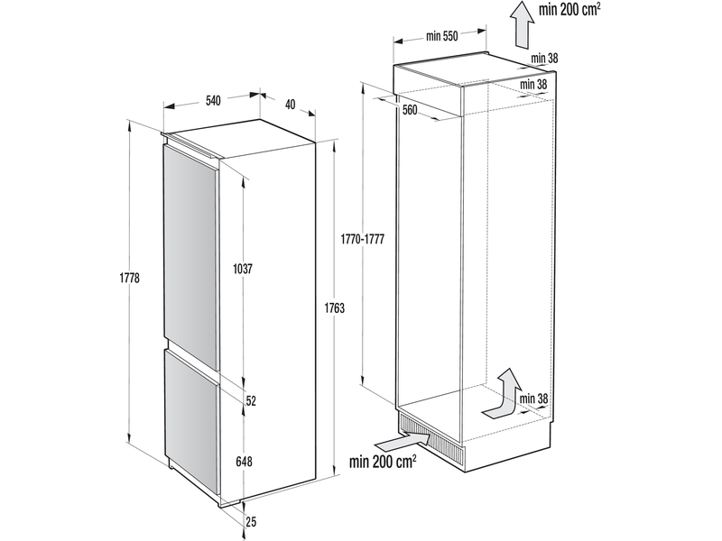 Gorenje RKI517EP1 G200 Beépíthető kombinált hűtőszekrény