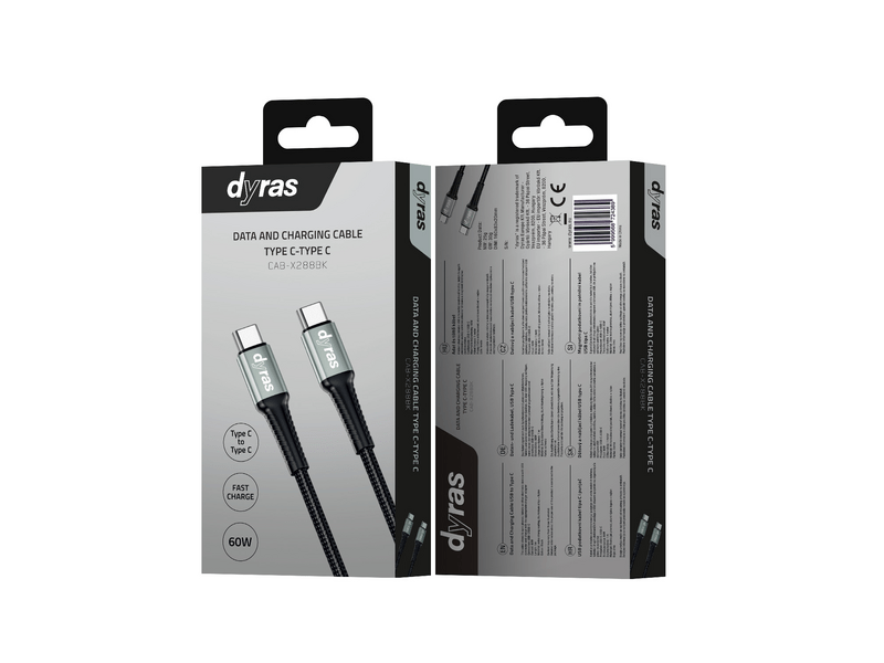Dyras CAB-X288BK Adat- és töltőkábel, Type-C Type-C, 1m