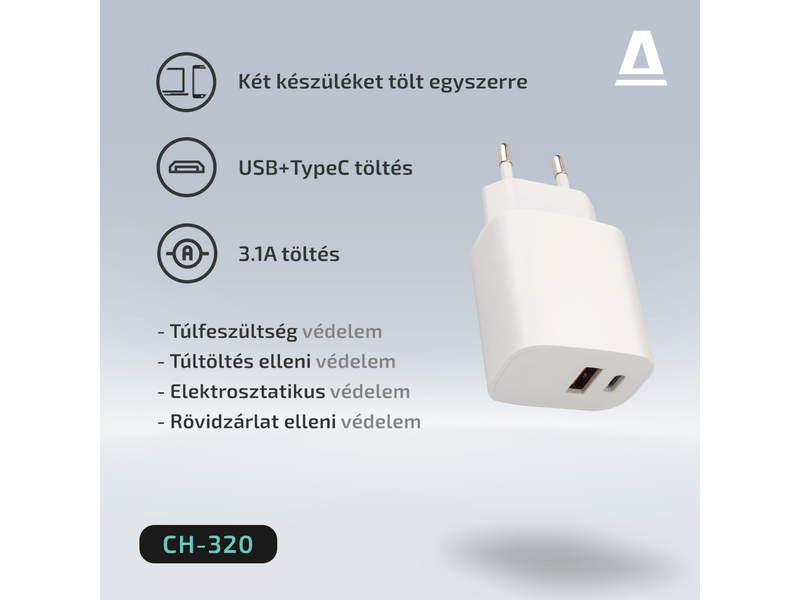 AVAX CH320 Zidni punjač USB + Type C, 20W
