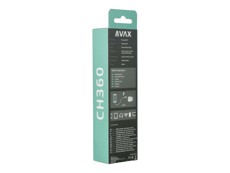 Avax CH360 SPEEDY 65W GaN hálózati töltő USB-A /Type C, fehér