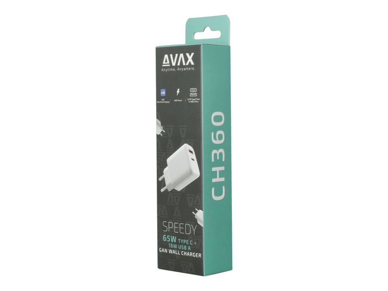 Avax CH360 SPEEDY 65W GaN hálózati töltő USB-A /Type C, fehér