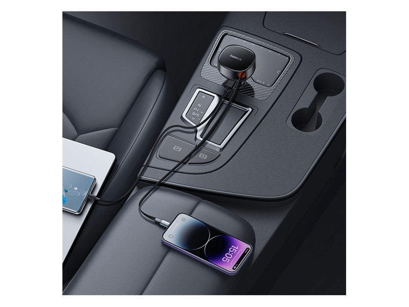 Baseus Enjoyment Pro 55W, USB Type-A autós gyorstöltő, iPhone automata behúzós kábellel