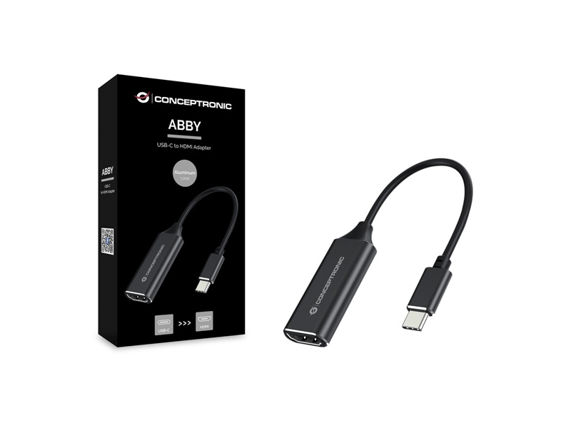 Conceptronic átalakító - ABBY03B (USB-C 3.2 to HDMI, 4K/30Hz, aluminium, fekete)