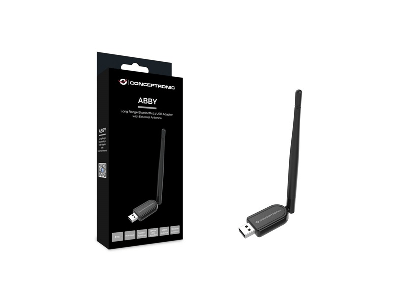 Conceptronic Bluetooth Adapter - ABBY07B (Bluetooth5.1, külső antenna, Távolság: 100m, fekete)