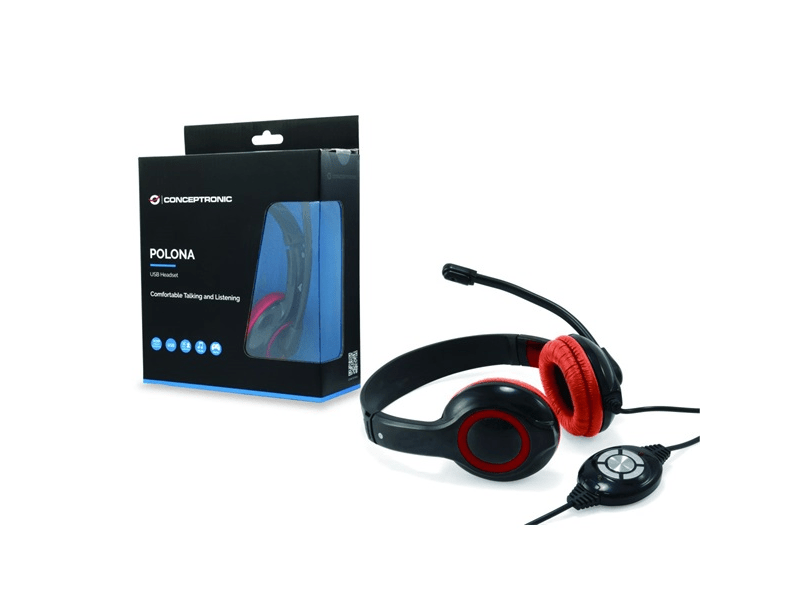Conceptronic CCHATSTARU2R Fejhallgató, piros/fekete