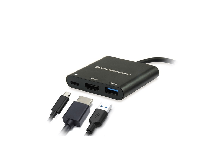 Conceptronic Notebook Dokkoló - DONN01B (Bemenet: USB-C, Kimenet: HDMI+USB-C PD:60W+USB-A 3.0, fekete)