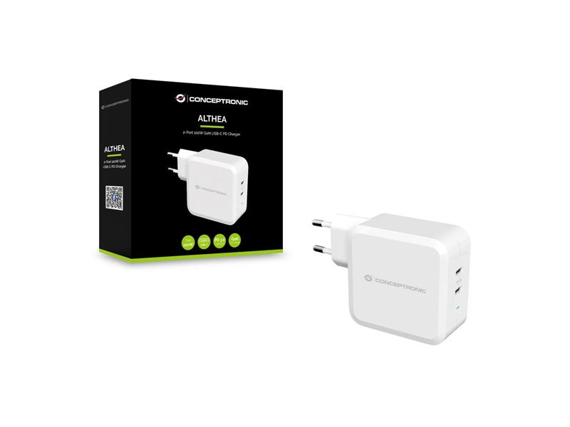 Conceptronic telefon töltő adapter - ALTHEA08W (2xUSB-C, 100W PD, fehér)