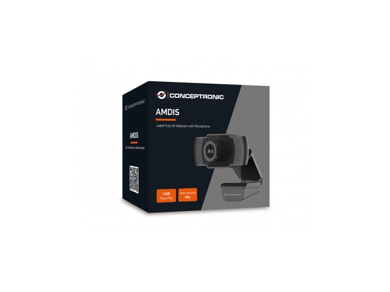 Conceptronic Webkamera - AMDIS01B (1920x1080 képpont, 2 Megapixel, 30 FPS, USB 2.0, univerzális csipesz, mikrofon)