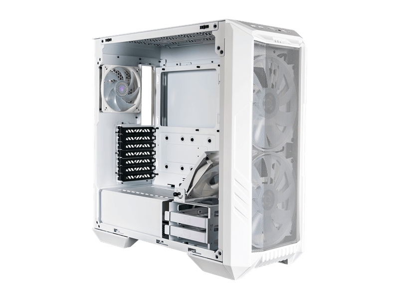 COOLER MASTER Ház Midi ATX HAF 500 ARGB + 4db Ventilátor, Tápegység nélkül, Üvegfalú, fehér