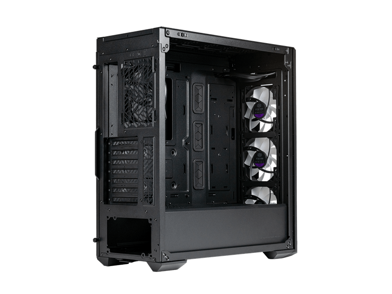 COOLER MASTER Ház Midi ATX MasterBox 520 + 3db Ventilátor + HUB, Tápegység nélkül, Üvegfalú, fekete