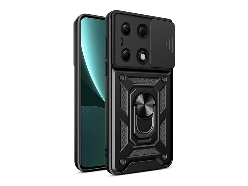 Defender szilikon telefonvédő (ütésállóság, tartógyűrű, kameravédő) FEKETE